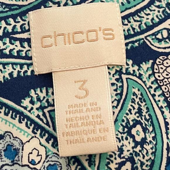 Chico's Cotton Non-Iron Blue Paisley V-Neck Button Down 3/4 Sleeve Shirt, XL - Picture 7 of 12